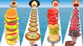 BURGER RUSH vs PIZZA STACK vs PANCAKE RUN vs POPSICLE STACK - Quadruple Game Max UPDATED Android screenshot 3