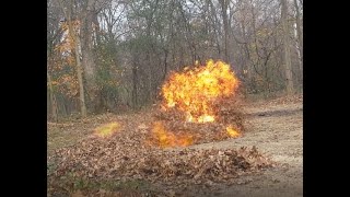 Leaf Burn!   burning leaves, great sound and visual   slow motion slow mo explosion and whoomp