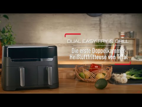 Dual Easy Fry & Grill Doppelkammer-Heißluftfritteuse mit zwei unabh.  Schubladen Anthr.-Grau EY905B - YouTube