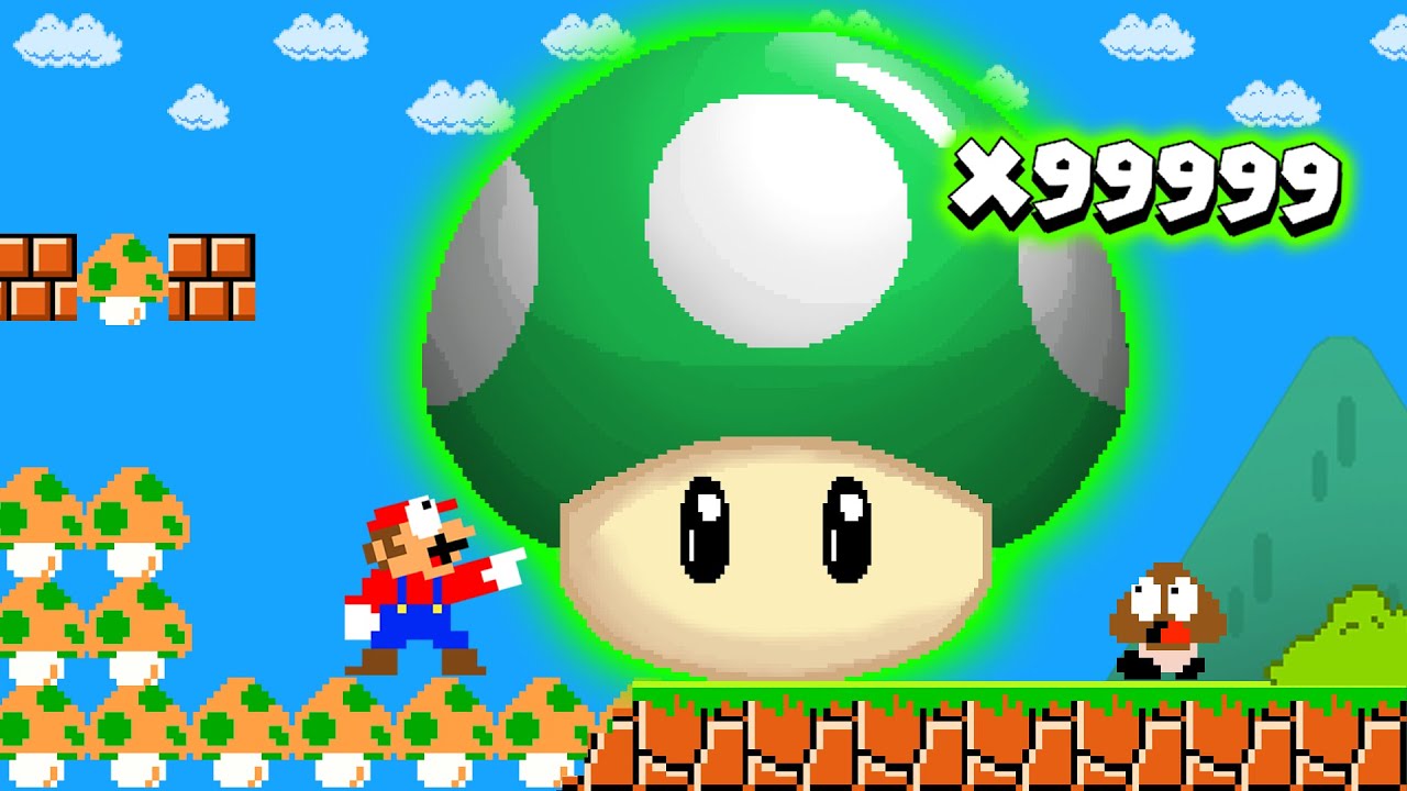 Super Mario Bros. But When Mario Touches turns Everything into a 1-UP Mushroom | PixSaga Mario