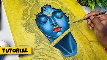 Krishna Drawing with Acrylic Colour, How to draw Shree Krishna Acrylic Painting, Acrylic Tutorial