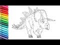 Drawing and Coloring the Stegoceratops From Jurrassic World Evolution - How to Draw Dinosaurs