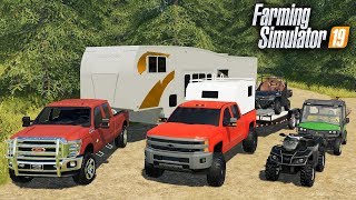 FS19- GOING CAMPING! LOADING UP THE TOY HAULER WITH ATVS & JOHN DEERE GATOR!