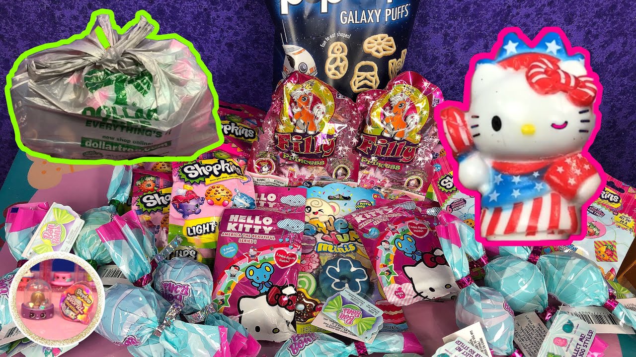 Dollar Tree Haul! Squishies Hello Kitty Shopkins Blind Bag Opening