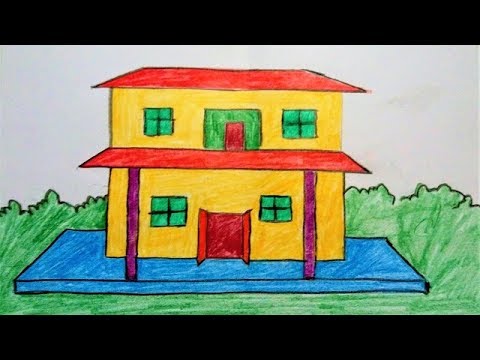 how to draw a 2 story house