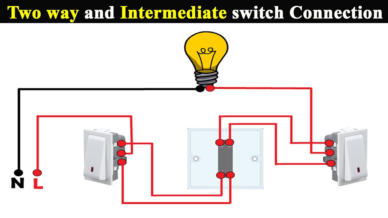 Two Way And Intermediate Switch Connection Intermediate Switch Wiring Diagram Staircase Wiring Youtube