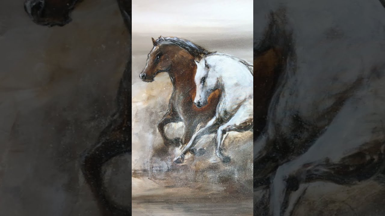 セラミック絵画　馬　陶芸絵画　ダイヤモンド絵画　風水に良い 金運アップ『黄色い馬』油絵 | ✨神秘の画室✨