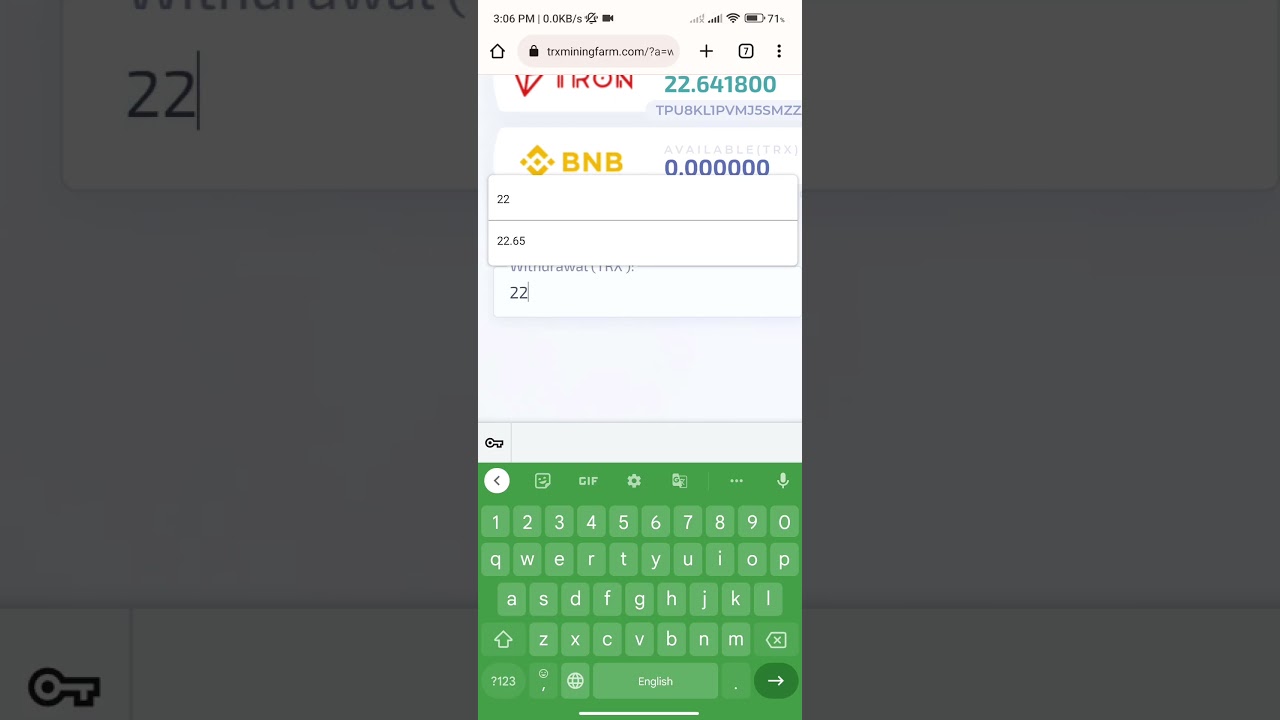 22 TRX Live withdrawal proof 