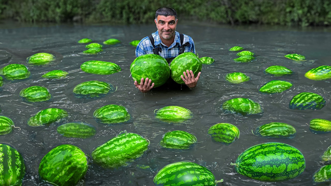 Best Recipe for Summer Making Fresh Country Watermelon Juice! Happy Life Far from Civilization