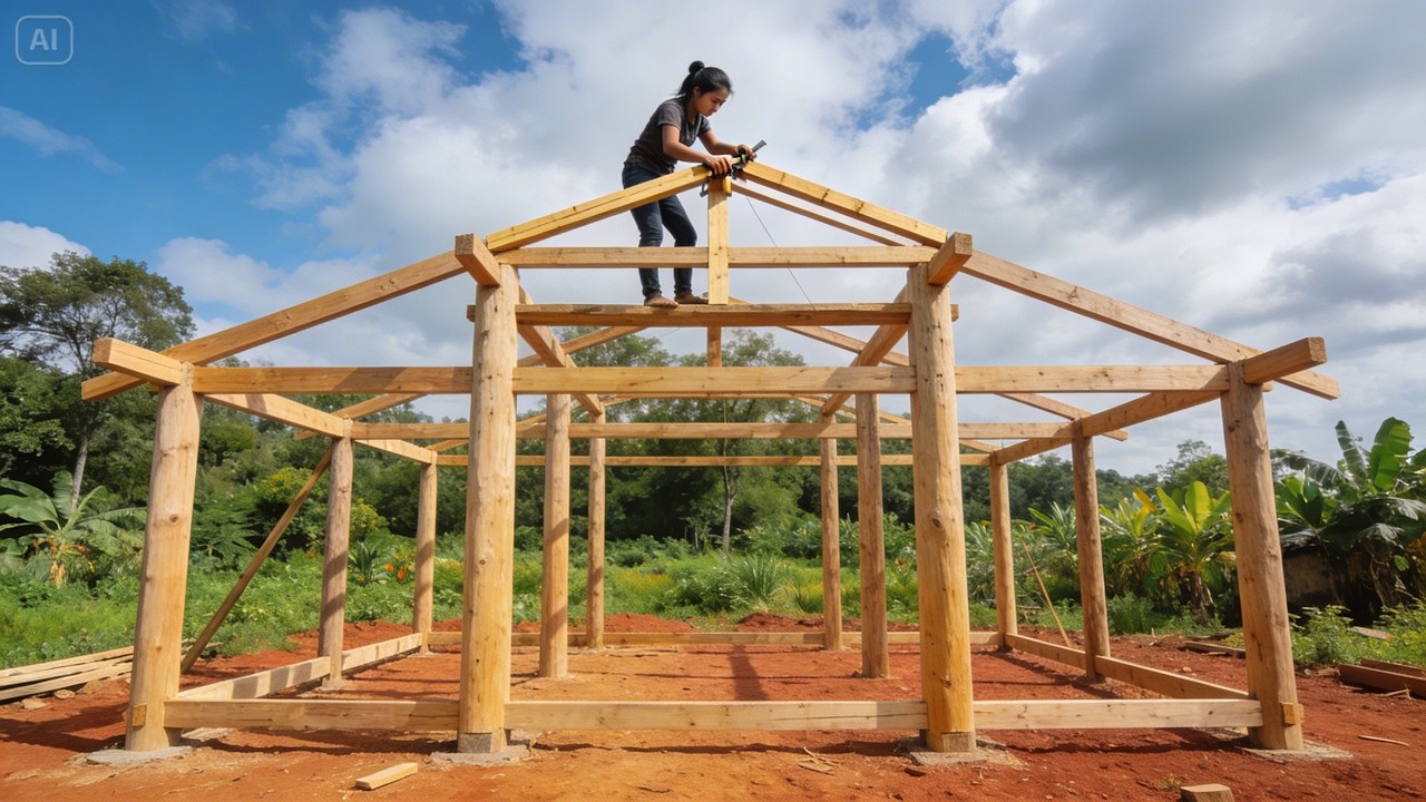 A Resilient Young Woman Built Her Dream Wooden House Amidst the Pristine Mountains in Just 180 Days
