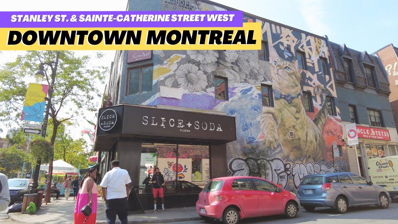 Downtown Montreal Tour in 4K: Stanley and Sainte-Catherine Street West ...