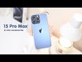 Iphone 15 pro max blue titanium  unboxing aesthetic setup  usbc accessories  new airpods pro