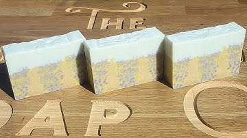 The making of Lavender Fields cold process soap bars created with extruded soap dough & a stencil