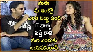 Nithin Making Fun On Rashmika Mandanna Over IT Raids At Bheeshma Movie Press Meet || Shalimarcinema