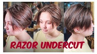 Girls Shaved Razor Undercut curtain bangs with choppy pixie haircut ,