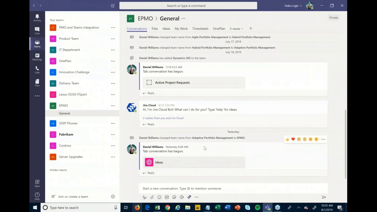 Update Microsoft Project and Microsoft Teams Demo