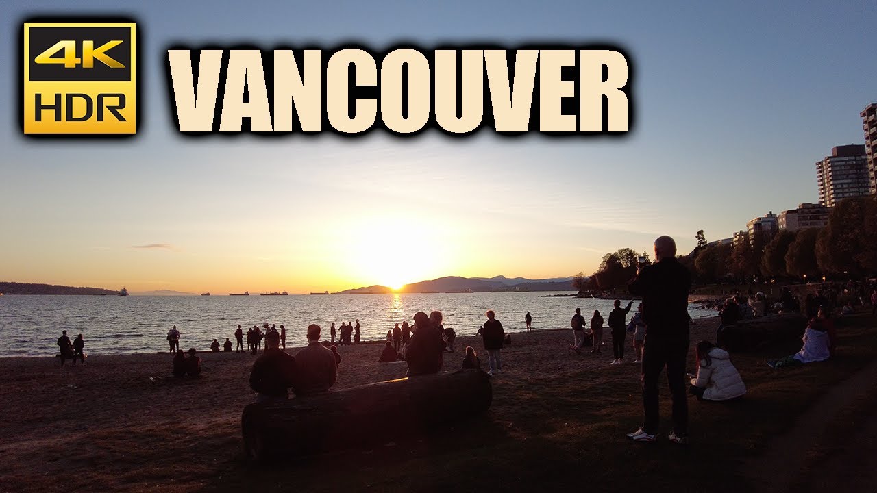 Sunset Beach April Walk (4K HDR) English Bay Vancouver Canada