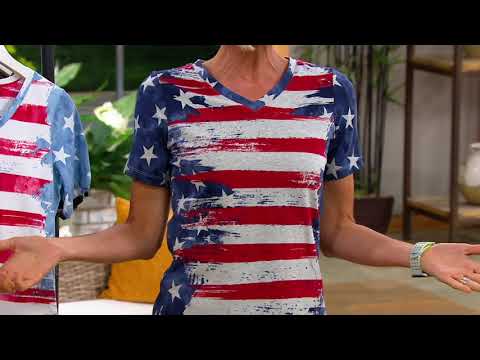 Denim & Co. American Flag Print Short Sleeve V-Neck Top on QVC