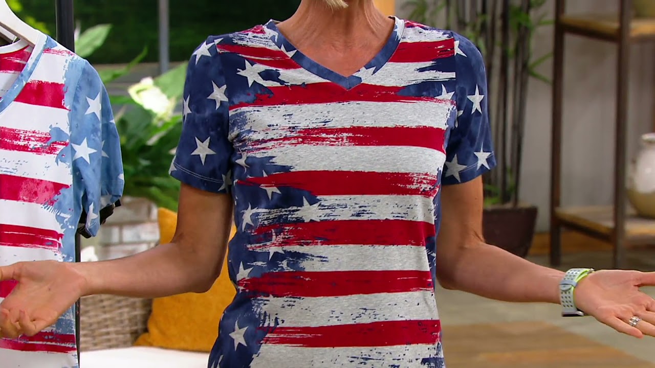 Denim \u0026 Co. American Flag Print Short 