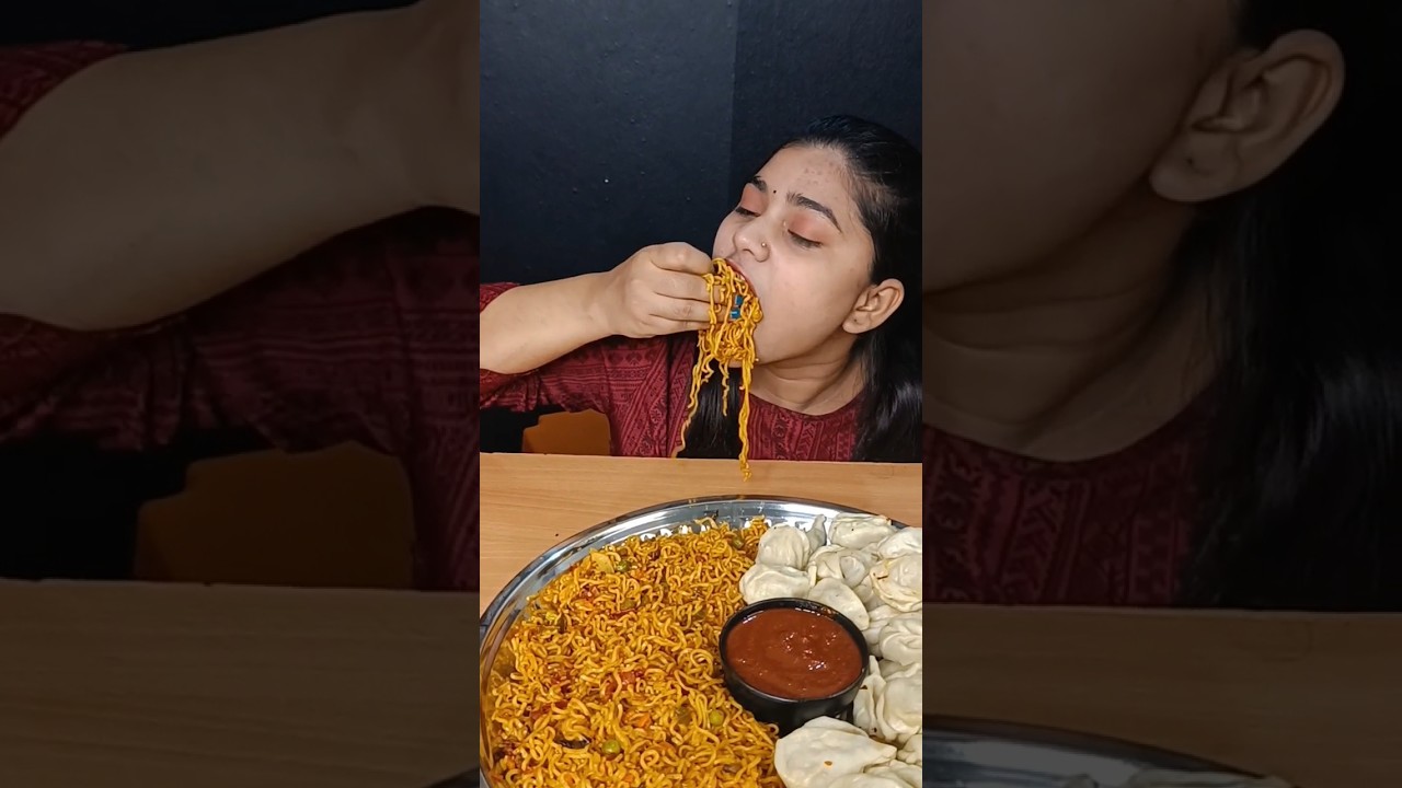 Asmr Spicy Maggi with Momos Eating Challenge |Spicy Maggi And Momos Challenge 