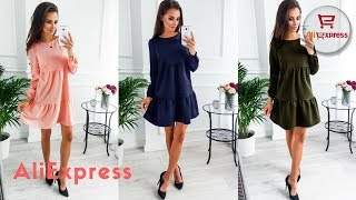 Dress From Aliexpress. Elsvios Autumn Winter Long Sleeve Draped Blue Pink Armygreen Mini Dress.