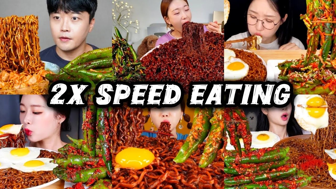 Spicy Chili Kimchi Black Bean Noodles Mukbang | ASMR 2x Speed Eating Show
