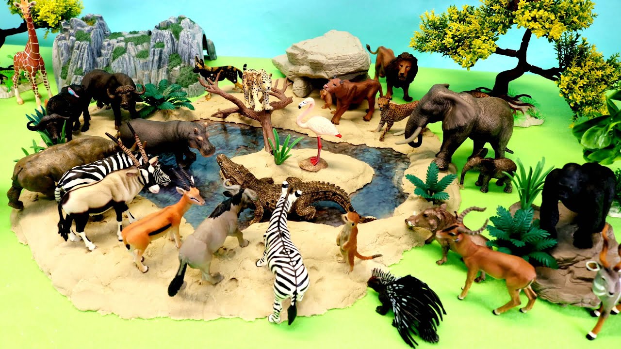 African Safari Animals - Learn Animal Names with Figurines - YouTube