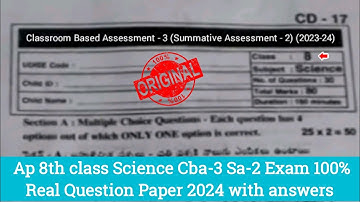 Ap 8th class general Science cba-3 Sa2 exam question paper 2024|8th sa2 science question paper 2024