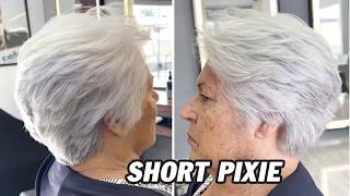 Elegant Short Layers Bob Haircut for Grey Hair | Soft Textured Bob & Voluminous Pixie Cut Tutorial