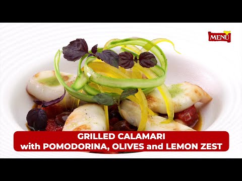 Grilled calamari with Pomodorina, olives and lemon zest