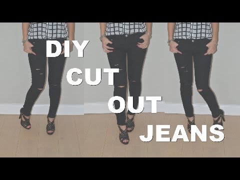 DIY Ripped Knee Jeans Distressed Cut-Out | FAST & EASY - YouTube