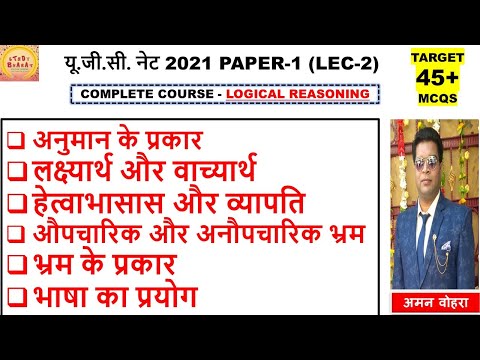 kind of Anuman लक्ष्यार्थ और वाच्यार्थ अनुमान के प्रकार Lec 2 unit 6 Logical reasoning ugc net 2021