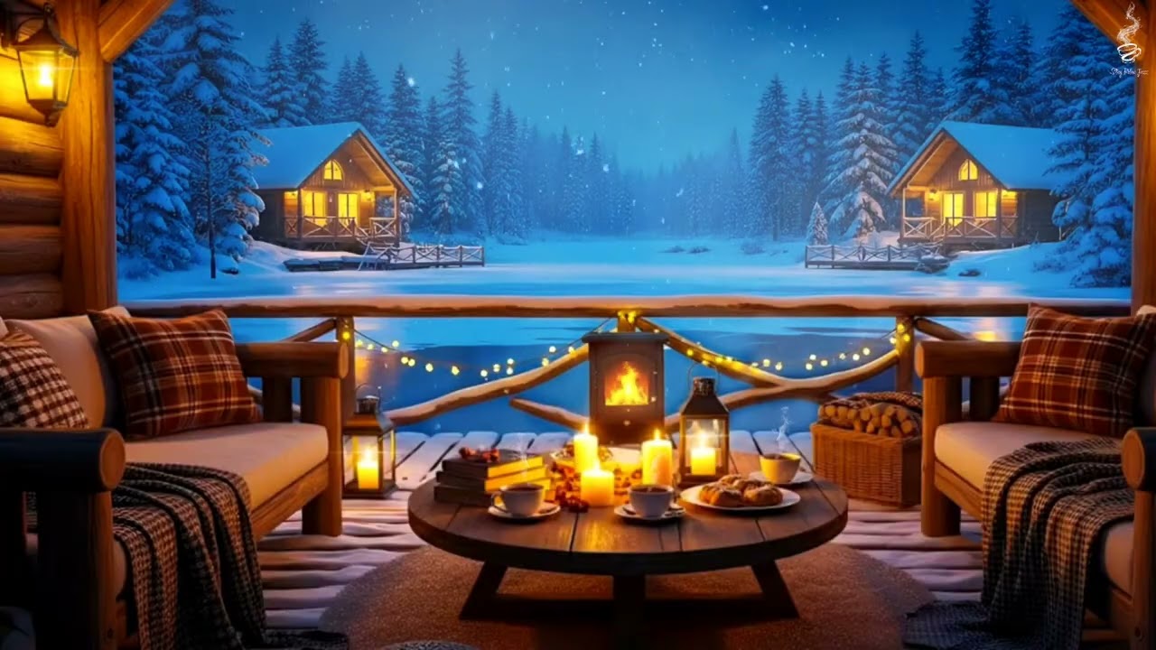 Calm Jazz Music & Crackling Fireplace🔥Cozy Winter Night Ambience to Relax & Calm Mind