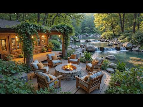 Soothing Summer Piano Music in Woods 🌿🔥 Relaxing Campfire Ambience Riverside Cabin for Relax
