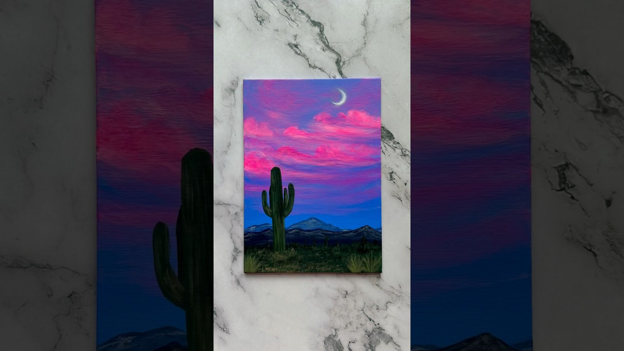desert landscape painting 🌙🌵💜☁️ 