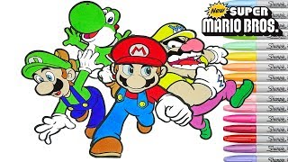 Super Mario Bros Coloring Book Pages Nintendo Luigi Yoshi Wario Rainbow Splash