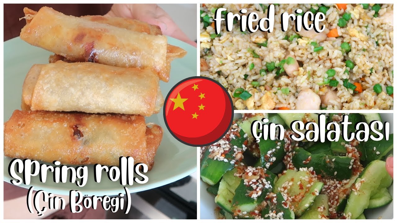 ÇİN YEMEKLERİ YAPIYORUZ! | Spring Rolls (Çin Böreği), Fried Rice (Kızarmış Pilav) ve Çin Salatası
