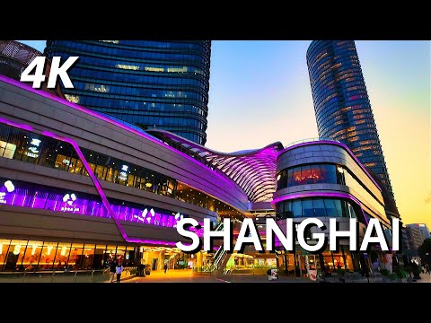 A China Sci-Fi Cyber Urban Zone, Walking Tour of Shanghai North Bund 4K