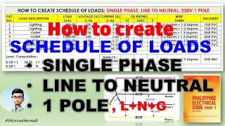 How to Create Schedule of Loads; Single Phase & Line to Neutral / Paano Gumawa ng Load Schedule
