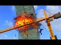 Realistic crane  wrecking ball destruction  teardown