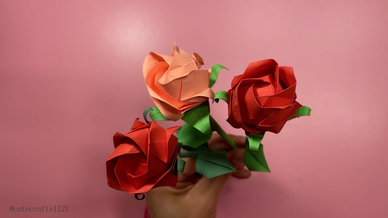 DIY Easy paper Crafts. How to make an origami rose flower, Paper Arts