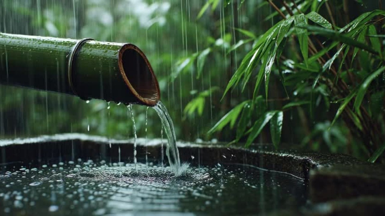 Therapy Music & Rain on Bamboo Water Fountain For Anxiety, Depression, Insomnia &  Deep Sleep