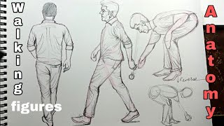 Walking Figure Drawing Tutorial | back, side and bend view