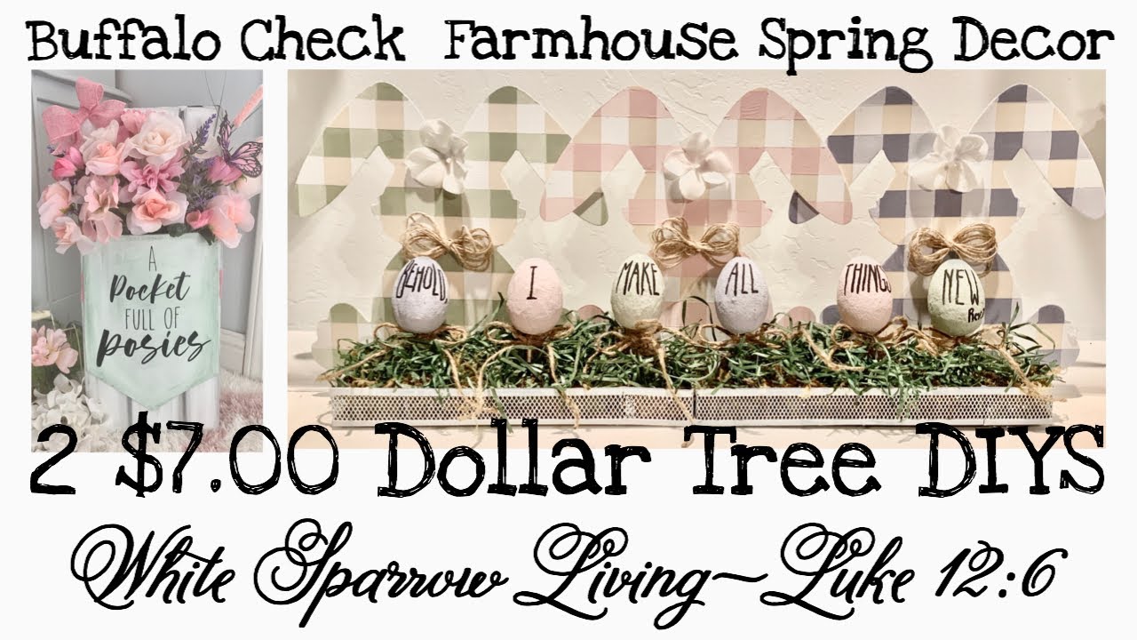 DOLLAR TREE DIY FARMHOUSE BUFFALO CHECK SPRING AND EASTER HOME DECOR PROJECTS FOR $7 EACH