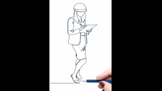 One Line Drawing of Young Female Architect Engineer