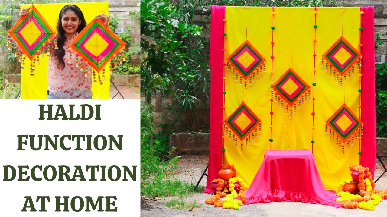 DIY HALDI FUNCTION STAGE DECORATION IDEAS AT HOME| LOCKDOWN WEDDING DIY  DECOR |DIY STAGE FOR 2000/- - YouTube