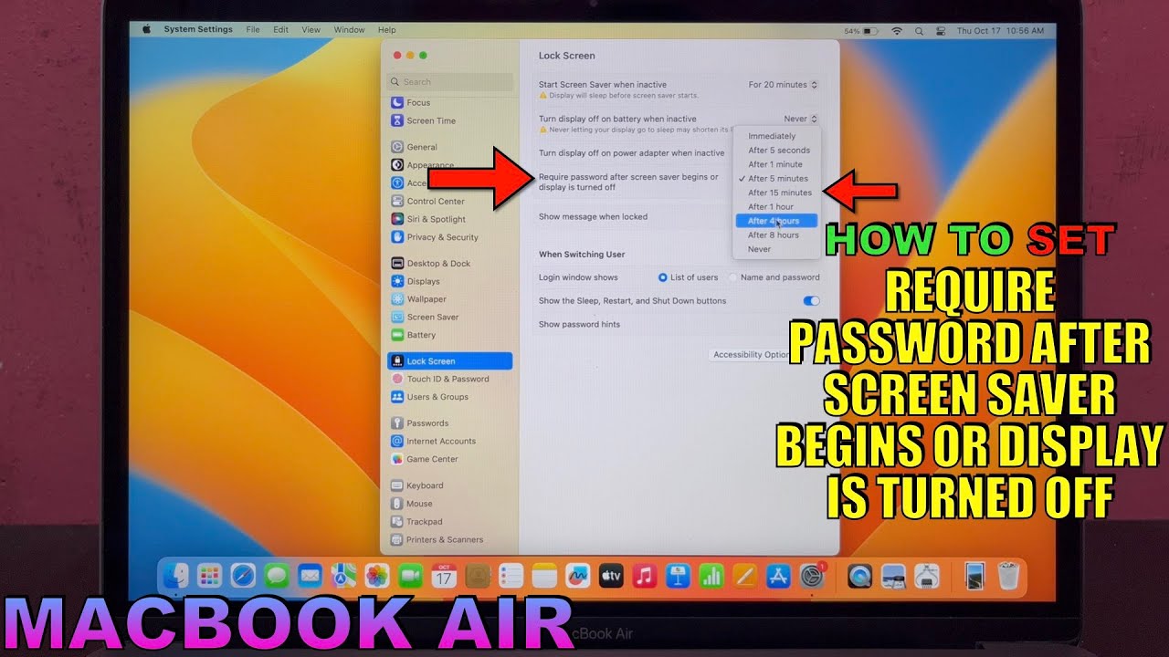 How to set require password after screen saver begins or display is turned off on MACBOOK AIR