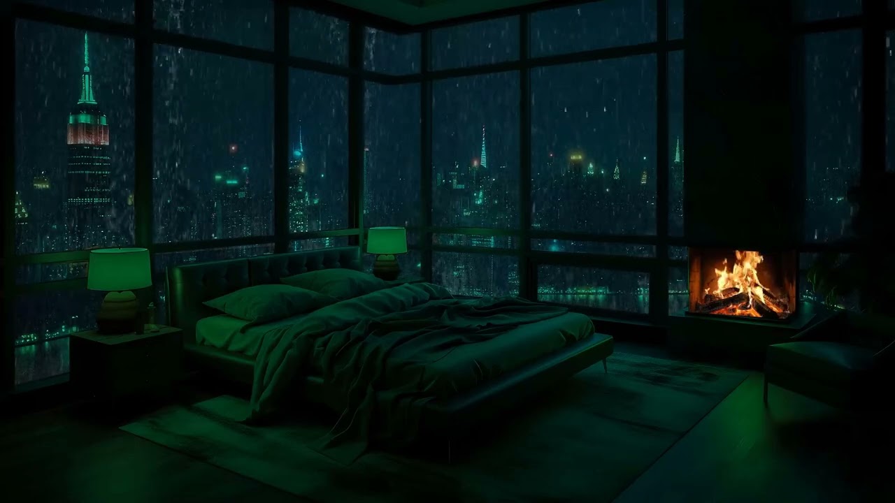 8 Hours of Deep Sleep by the Bedroom Window 🌧️Cozy Warm Bed with Heavy Rain & Strong Wind Outside