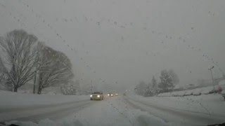 Snowy morning drive through Flagstaff, AZ