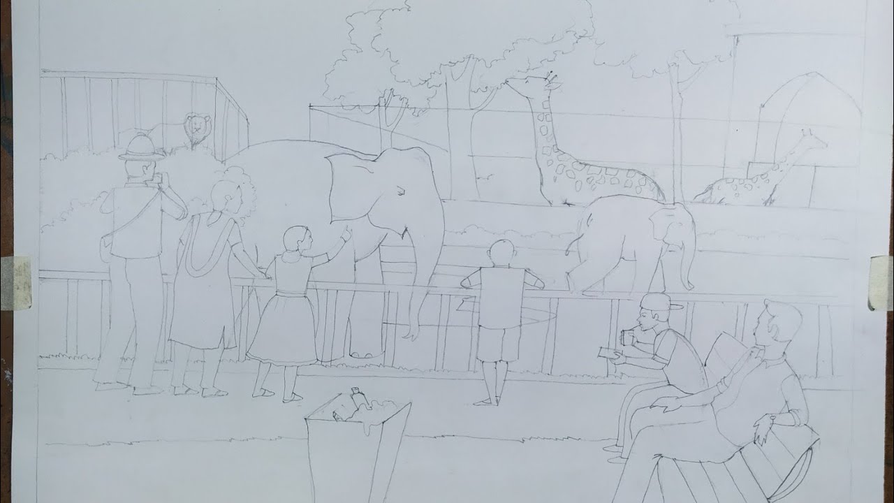 Zoo drawing for beginners/how to draw zoo scenery for beginners/"colours movement"